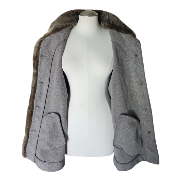 J. Jill Wool Blend Coat with Faux Fur Trim Gray Brown Size Large - Picture 8 of 10